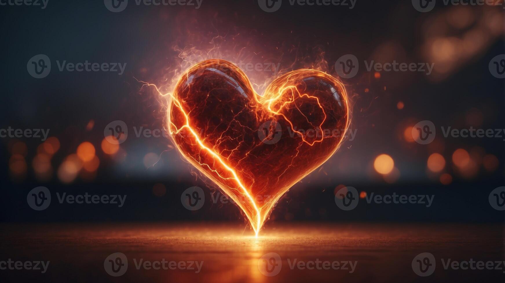 Illuminated Heart in Fiery Lightning - Health and Power Concept. photo