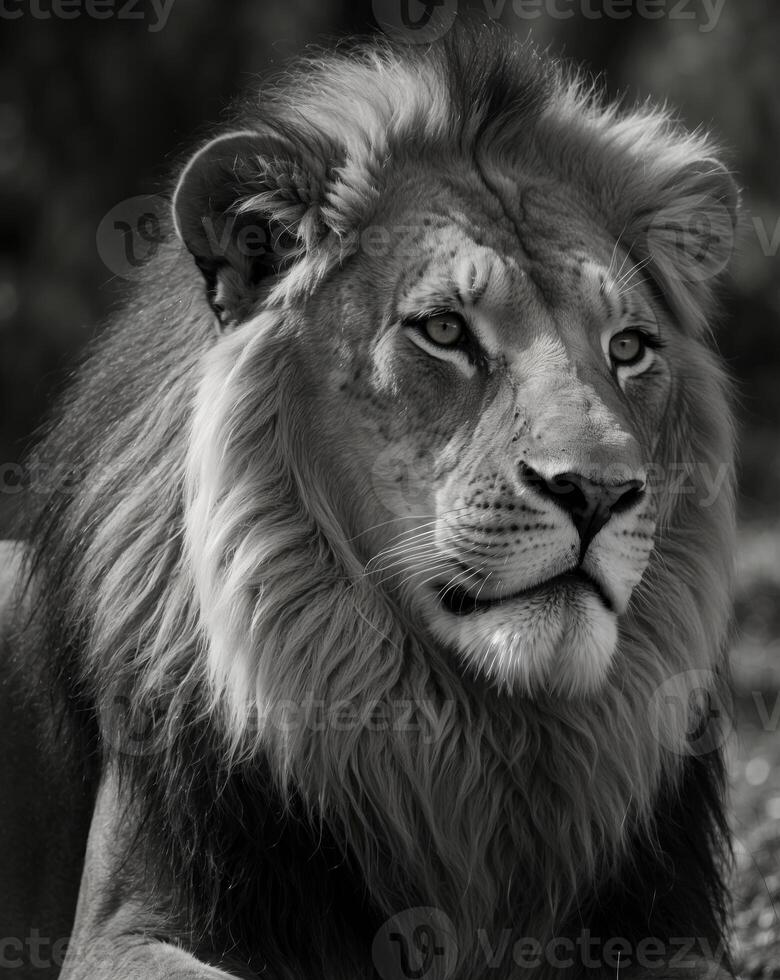 Black and white outline of a lion for coloring book. photo