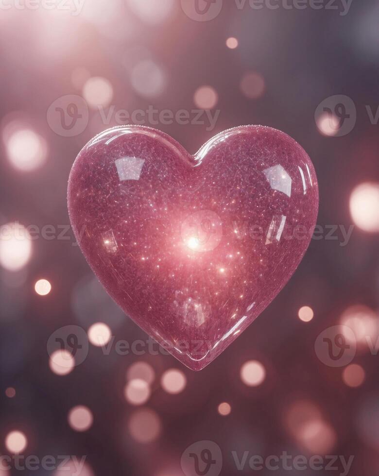 Sparkling Pink Heart in a Mystical Love Concept. photo