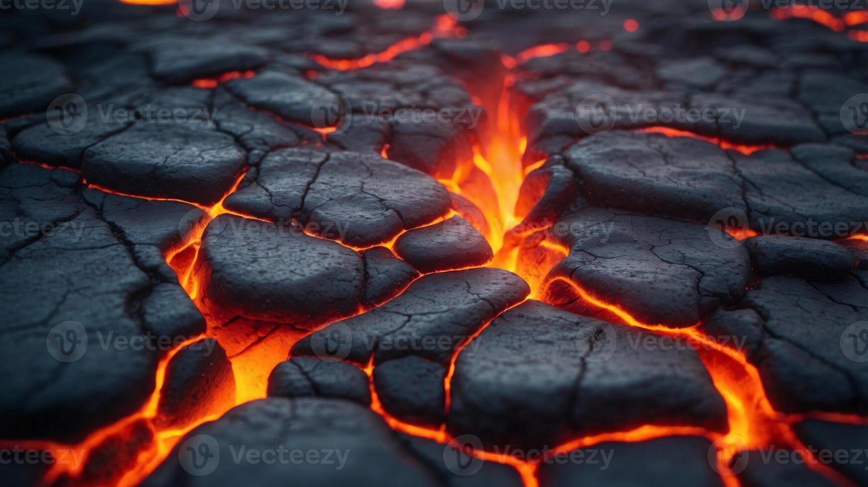 Fiery Molten Lava Cracks in a Volcanic Landscape. photo