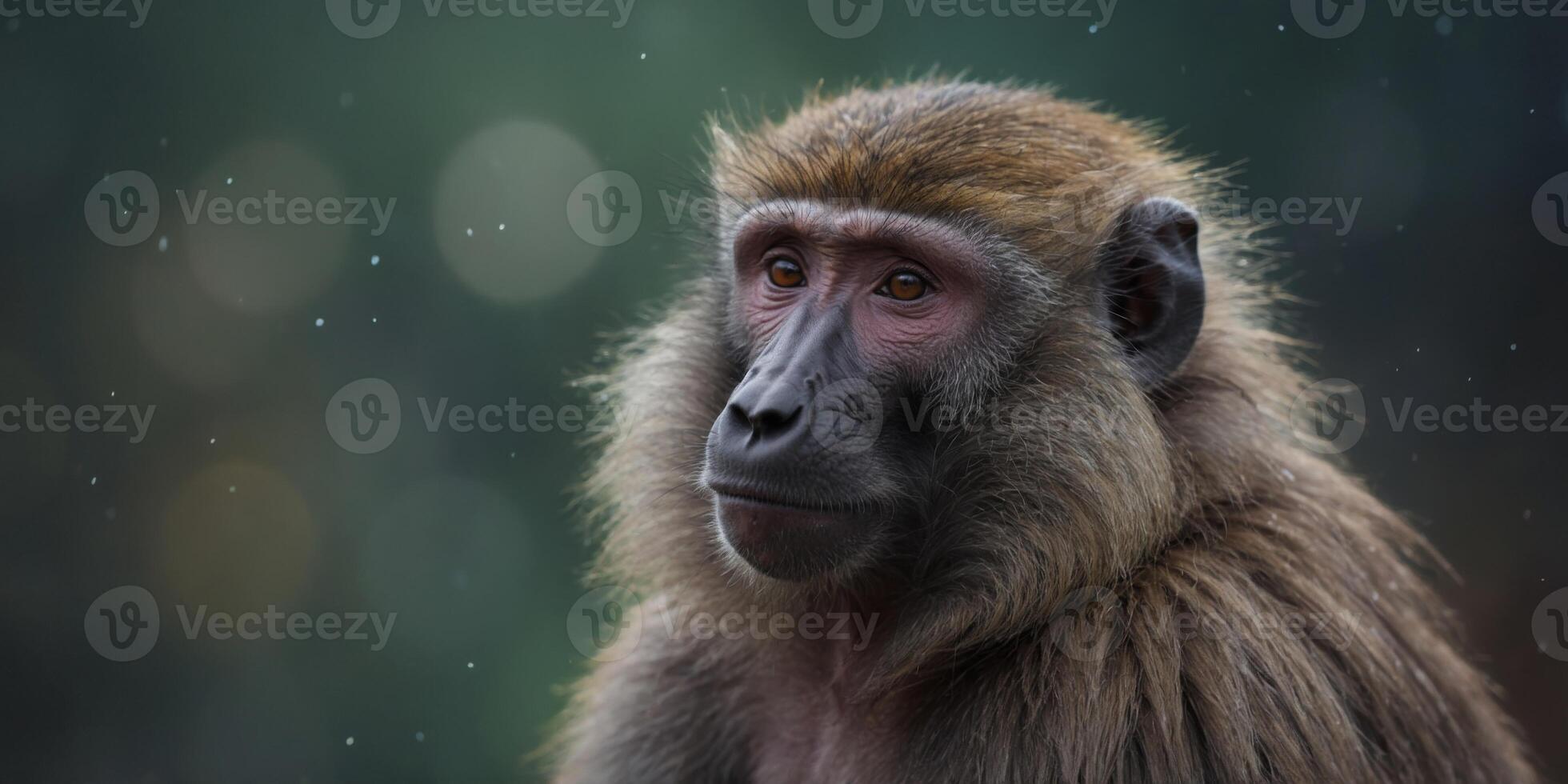 A cute charismatic closeup of a baboon in a scientists coat. photo