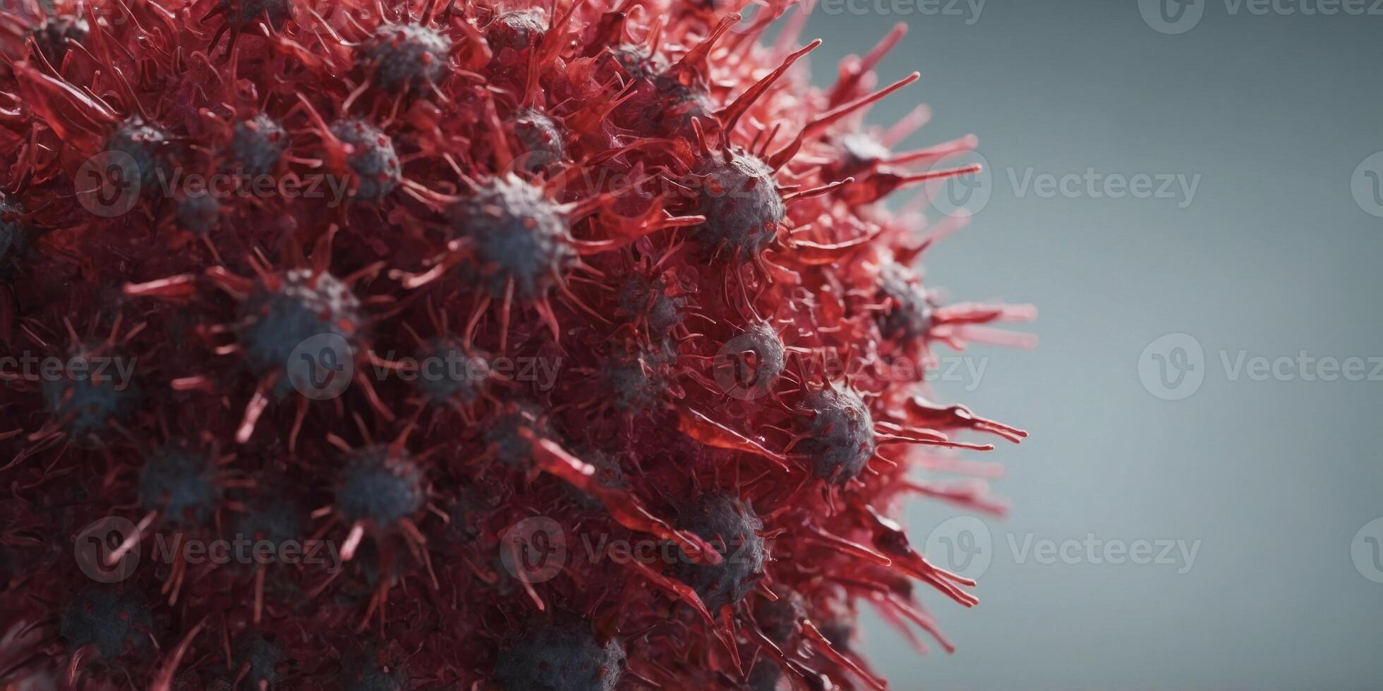 A close up of a virus with pink and red colors. photo