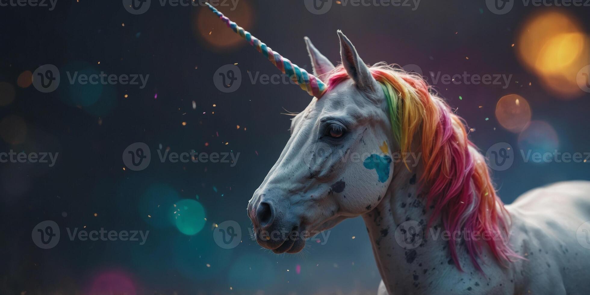A colorful unicorn with a skull on its head. photo