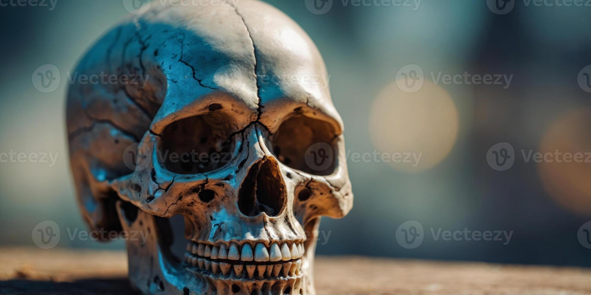 A close up of a skull with a smile on it. photo