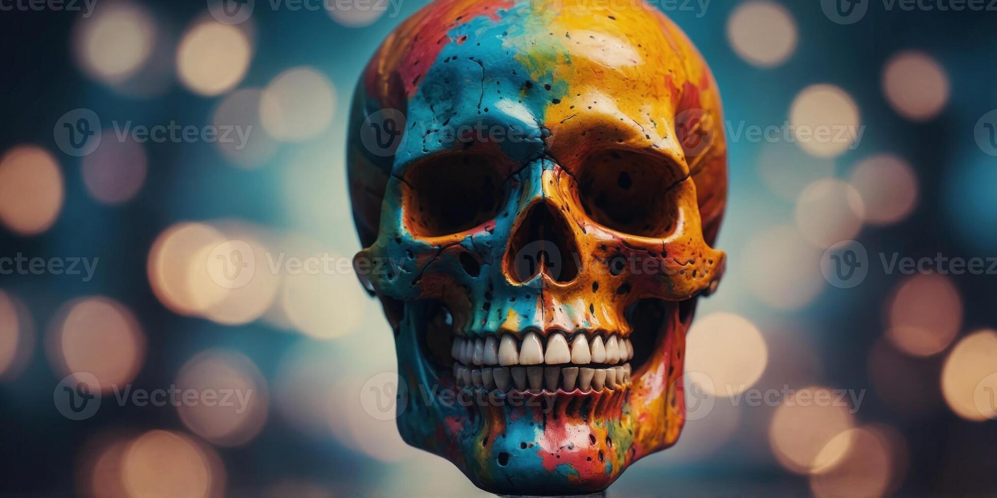 A colorful skull with a smile on its face. photo