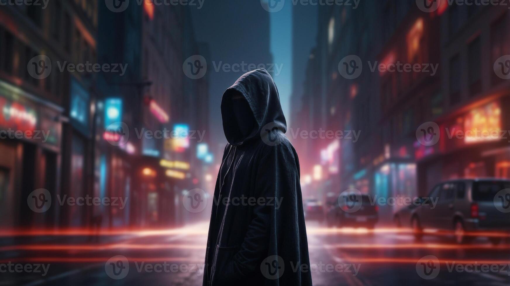 Blank black hood with neon effect for gamer player. photo