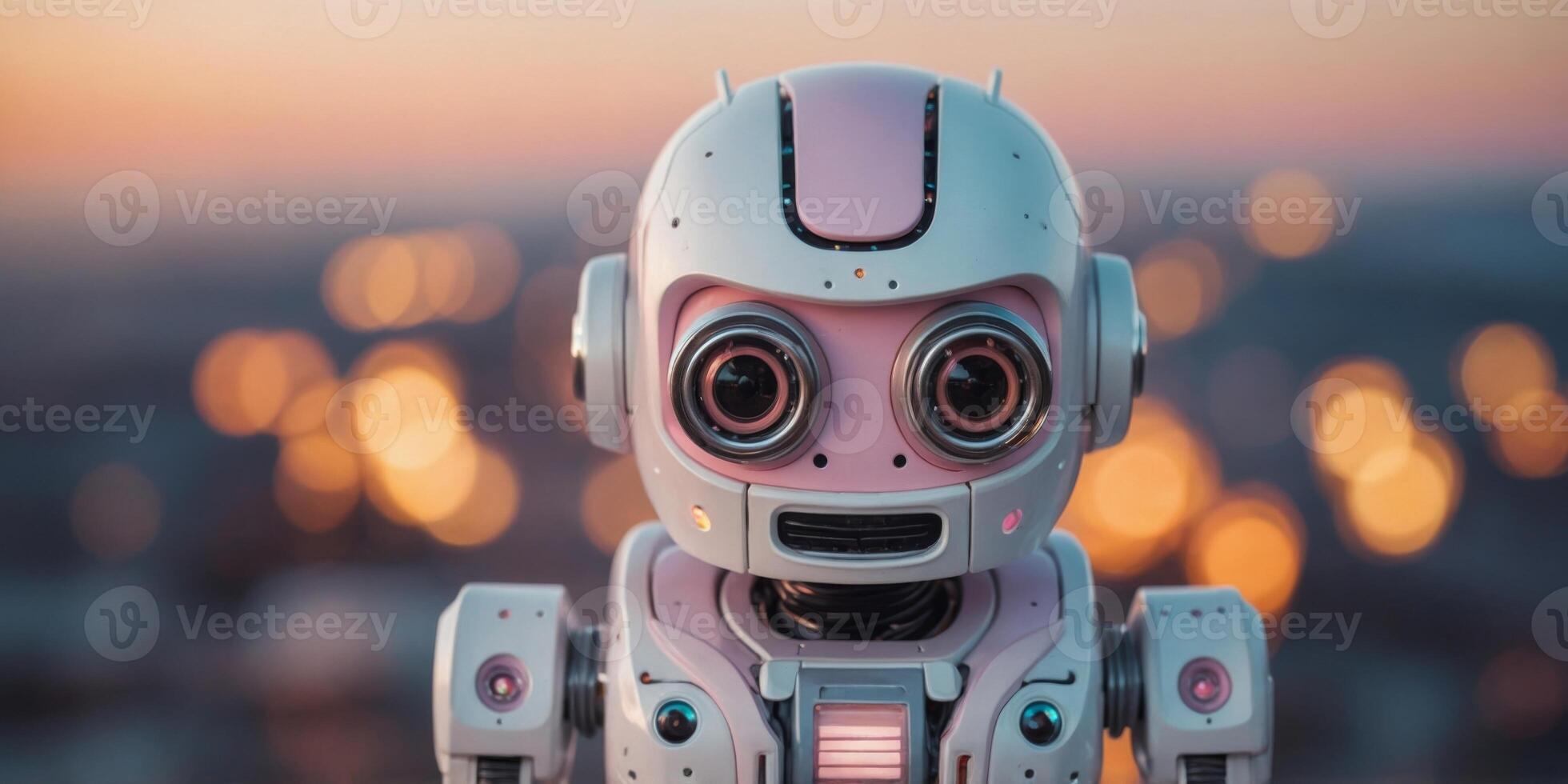 Adorable pastel robot ready to explore new worlds. photo