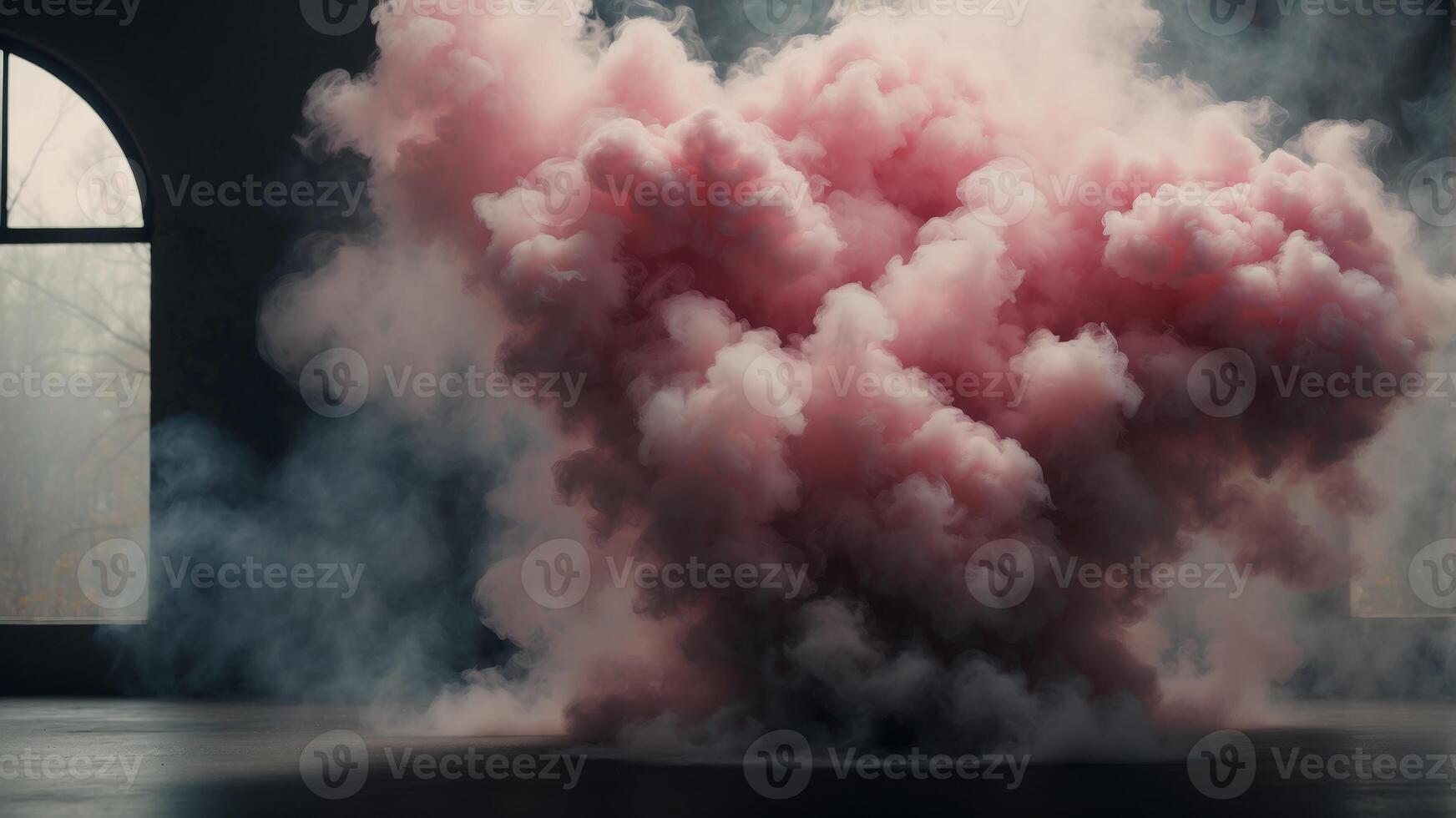 pink smoke on black dynamic fumes rising wall endless exhaust overlay steam motion design gas particles. photo