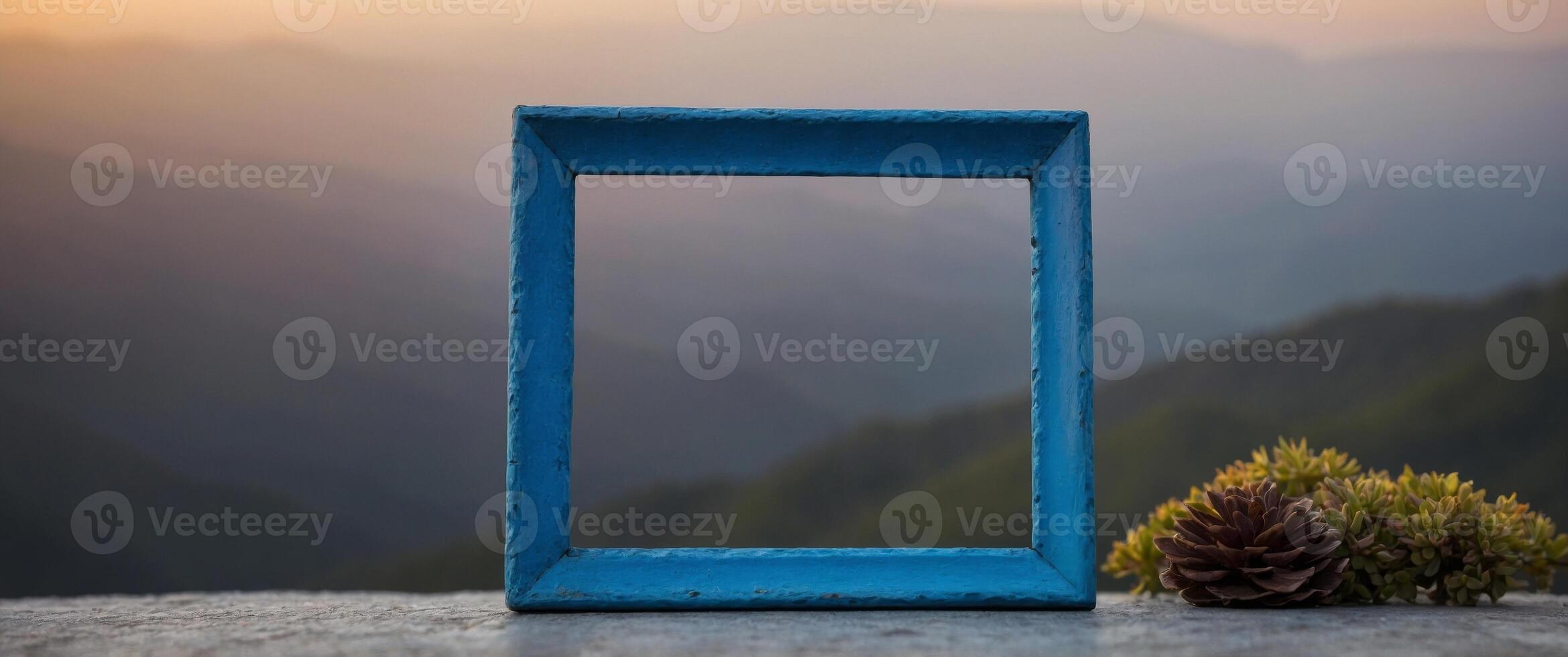 Minimal blue frame design on colorful background. photo