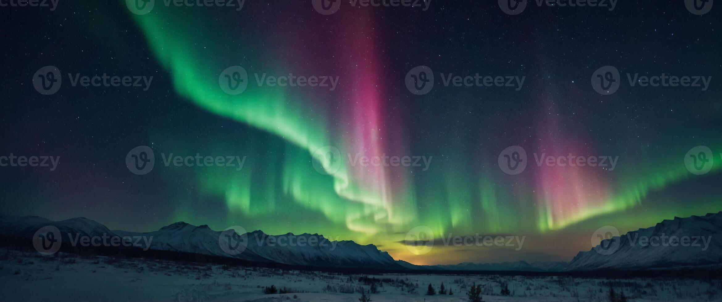 Northern lights in starry sky northern nature nebula cosmic starry sky background. photo