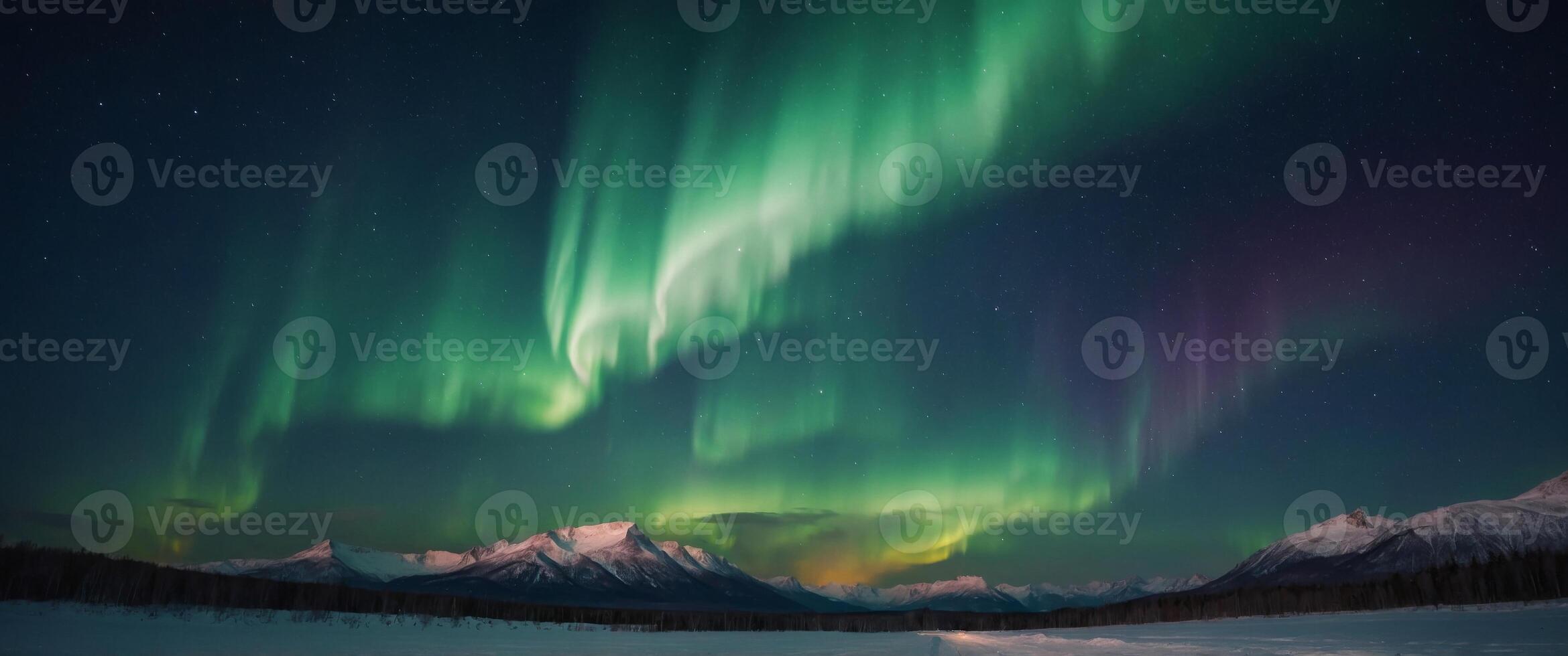 Northern lights in starry sky northern nature nebula cosmic starry sky background. photo