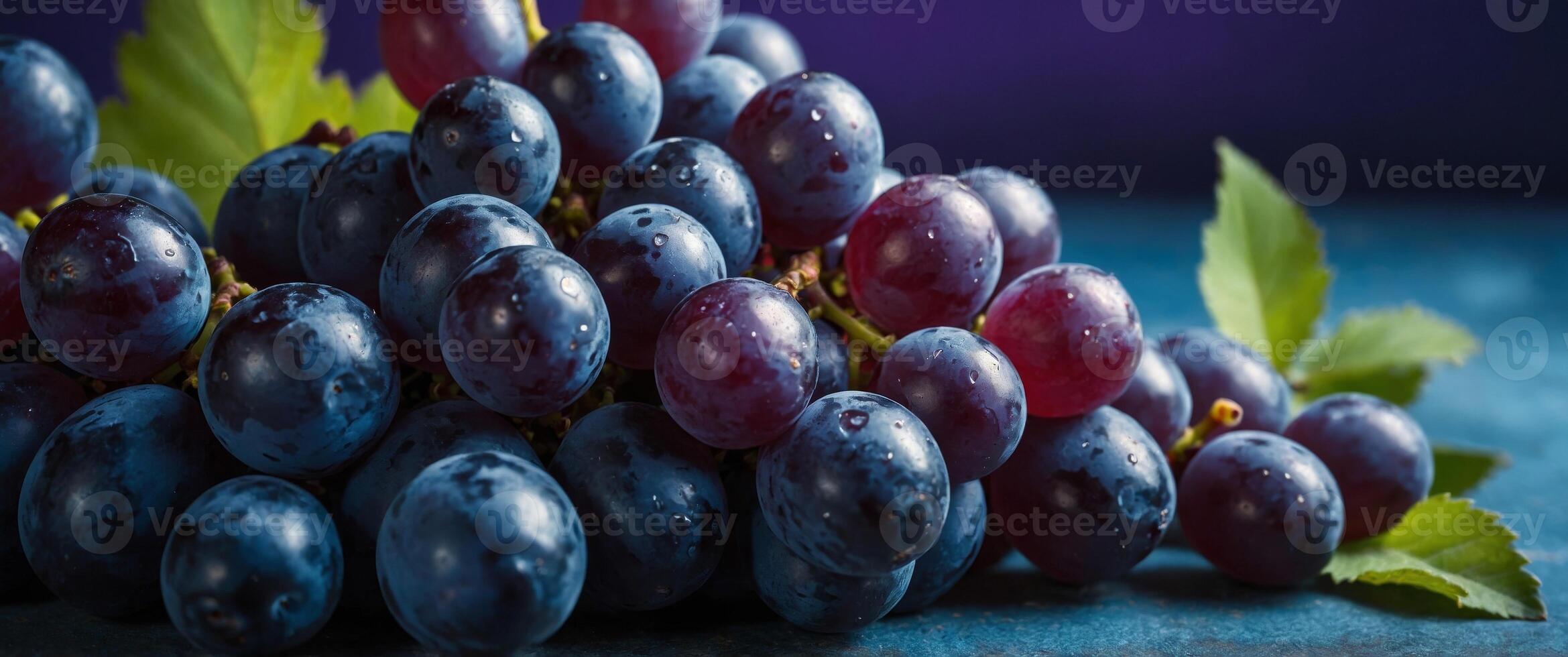 An bunch of purple grapes on a blue background. photo