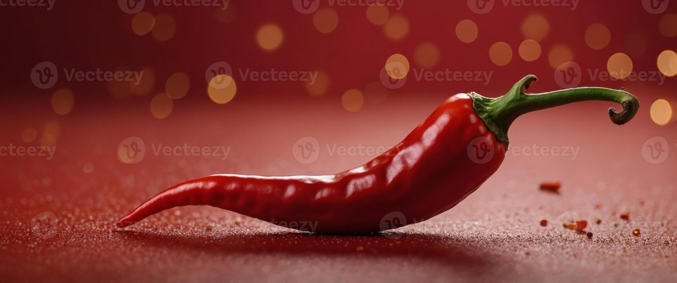 Curved hot red chili pepper on a red background. photo
