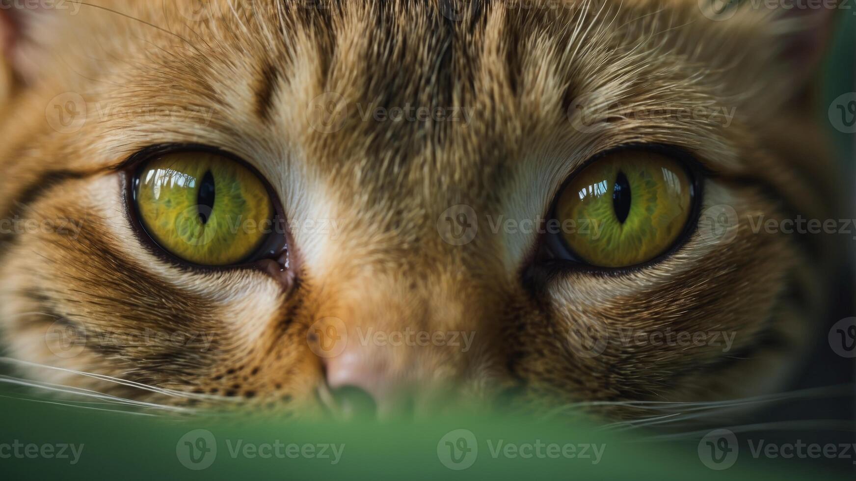 Intense Feline Eye Reflecting Curiosity and Attentiveness in Green and Yellow Tones. photo