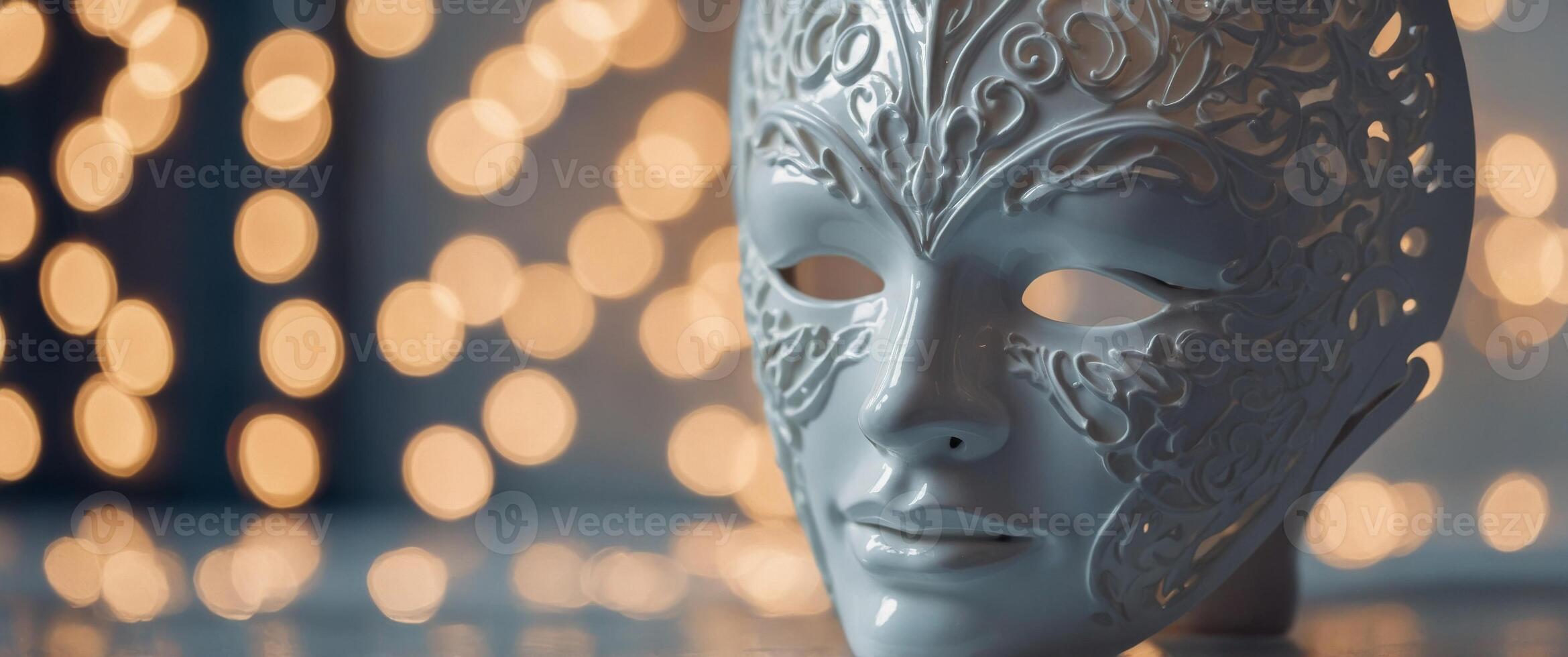Two white ceramic masks with a smooth and glossy finish. photo