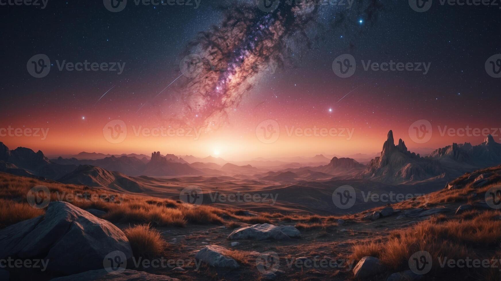 Earth Enveloped in a Captivating Meteor Shower Amidst the Cosmic Expanse. photo