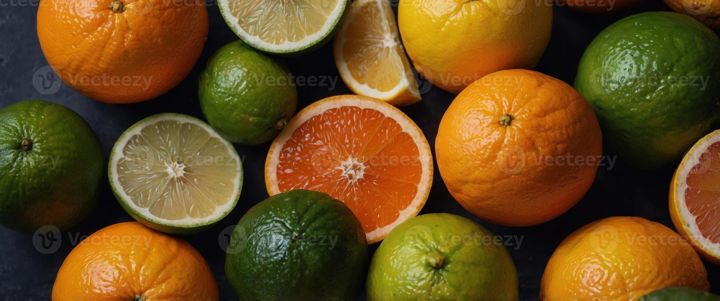 Various citrus fruits are displayed in the picture. photo