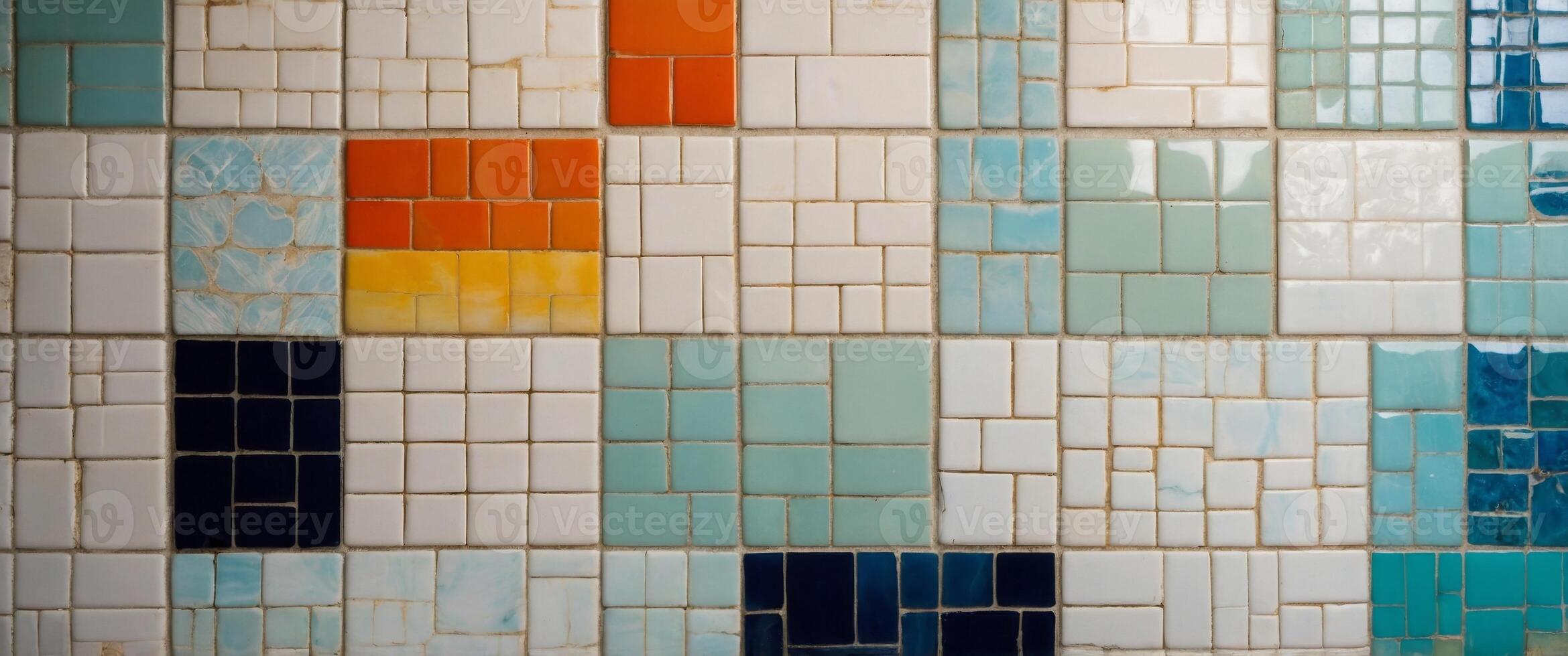 tile wall background with white and colorful pieces. photo