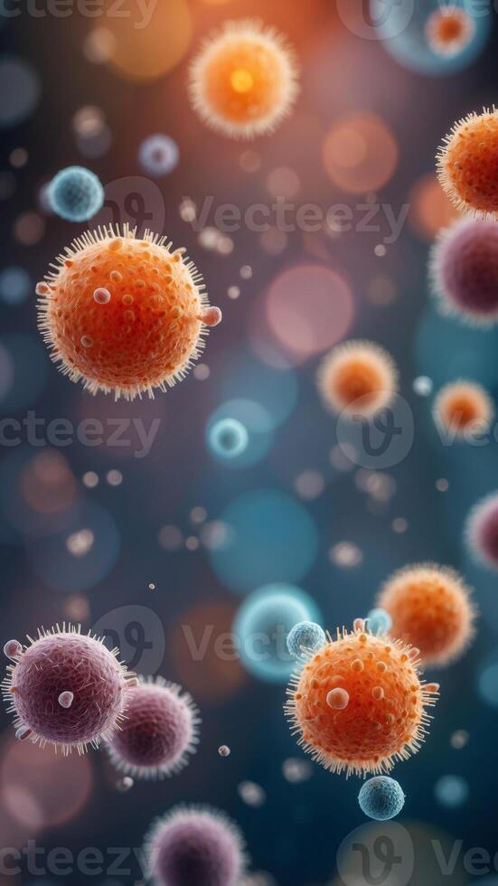 Microscopic view of bacteria and microorganisms. photo