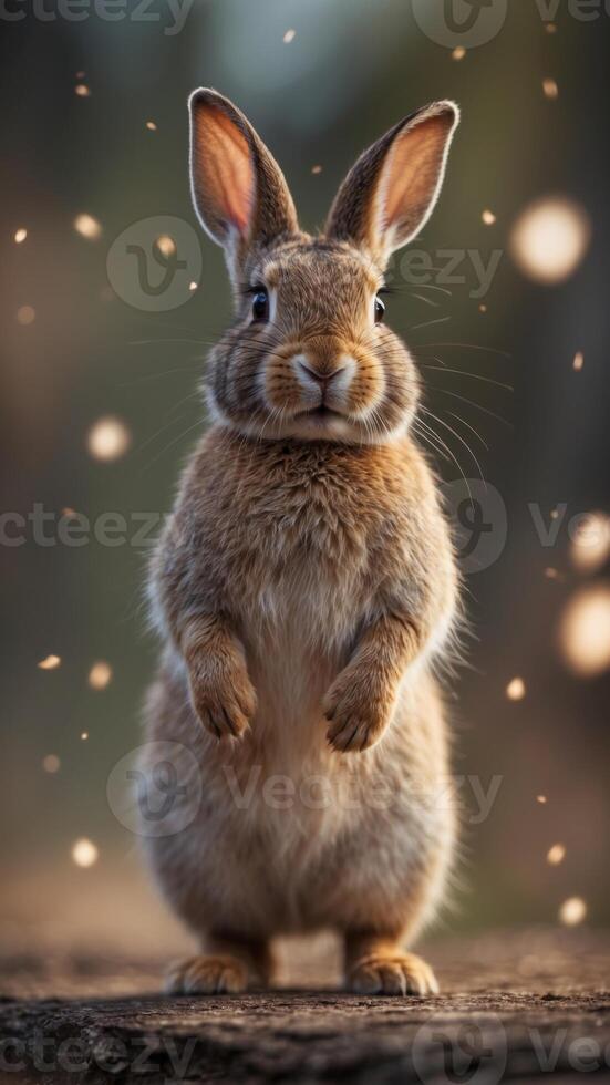 the funny rabbit is standing on its hind legs. photo