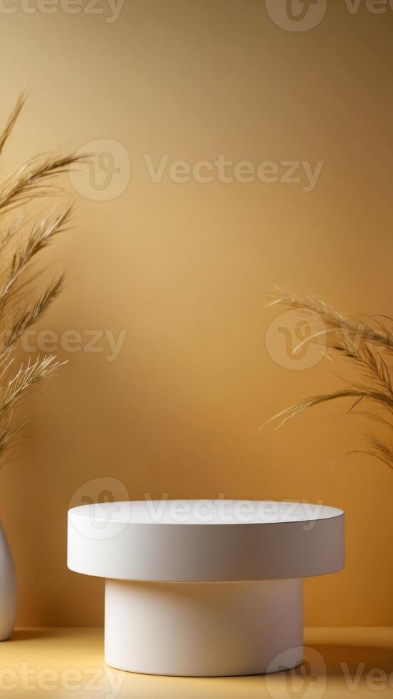blank white product podium on yellow background. photo
