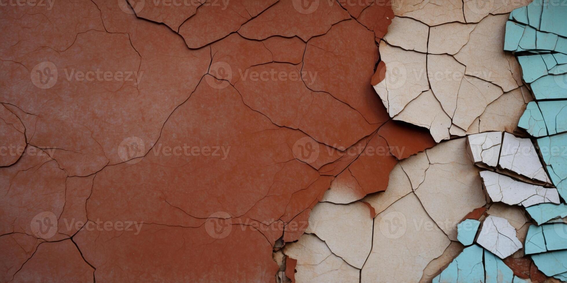 The image is of a wall with a cracked and broken surface. photo