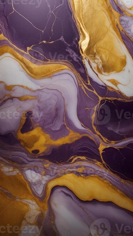 Close up of a purple and gold marble background. photo