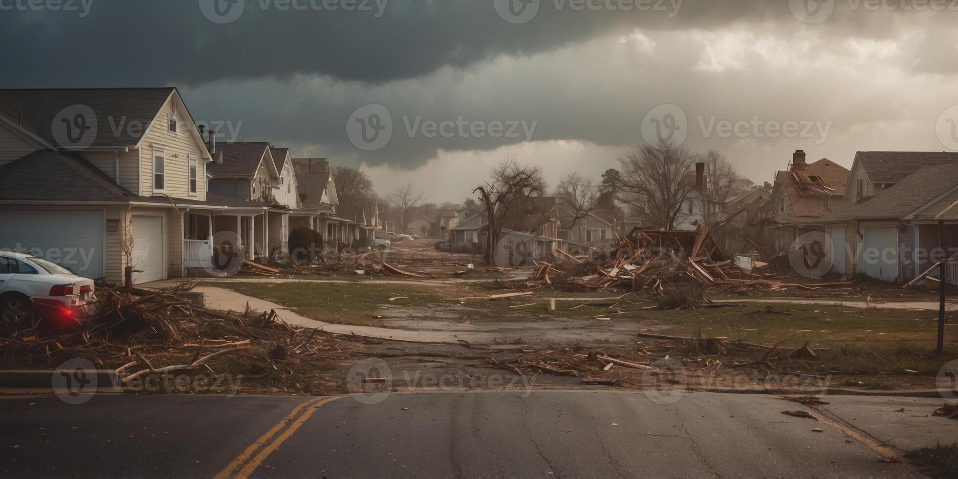 Aftermath of a Tornado in a Residential Neighborhood. photo