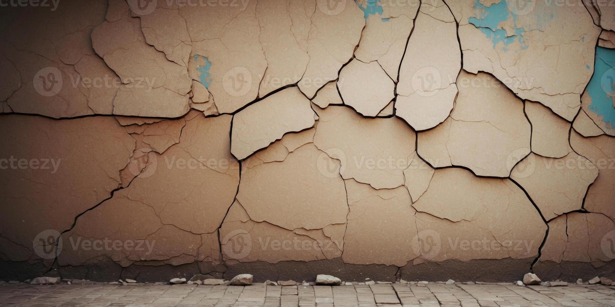 The image is of a wall with a cracked and broken surface. photo