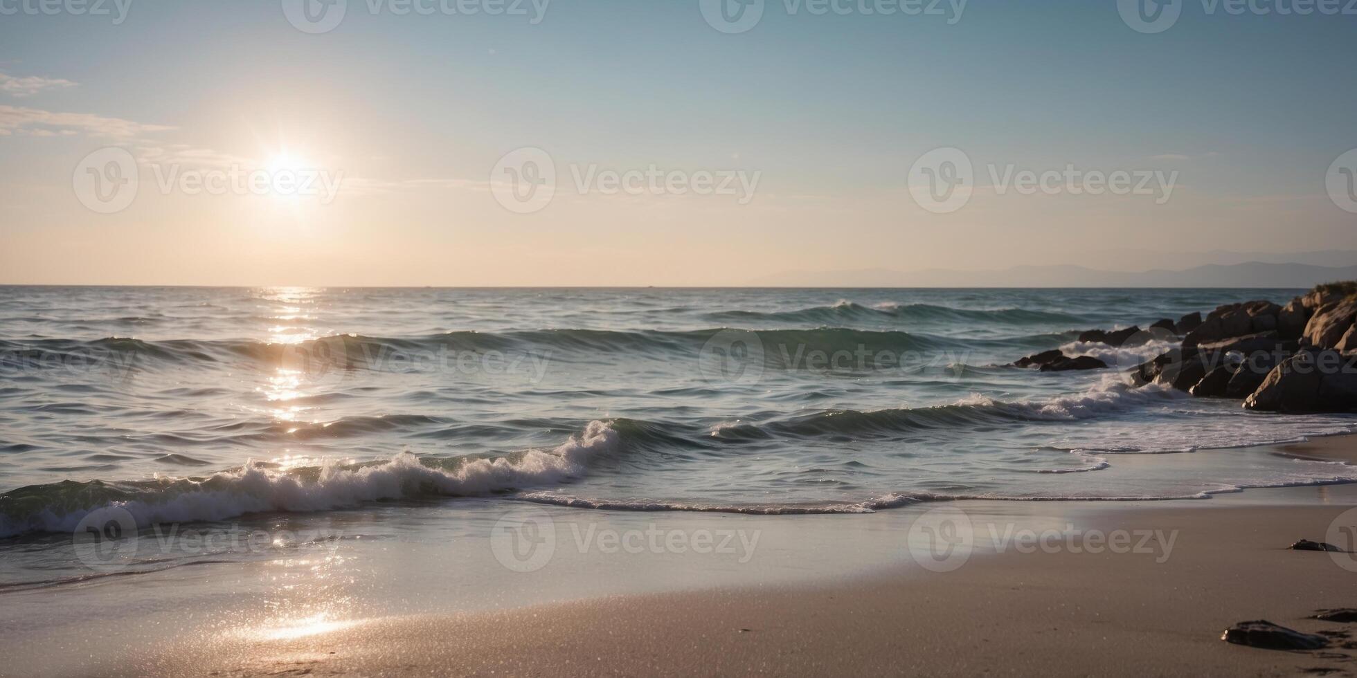 A serene ocean scene with a vast expanse of water and a bright white sky. photo