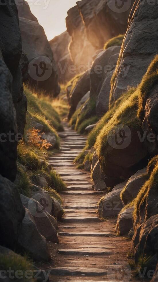 A Serene Pathway Through the Ancient Rock. photo