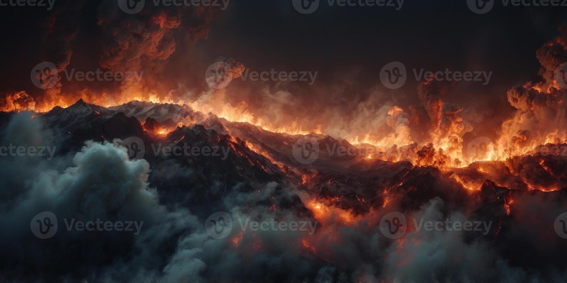 apocalyptic global inferno viewed from space earth engulfed in swirling flames and smoke depicting climate crisis with dramatic lighting and ominous atmosphere. photo