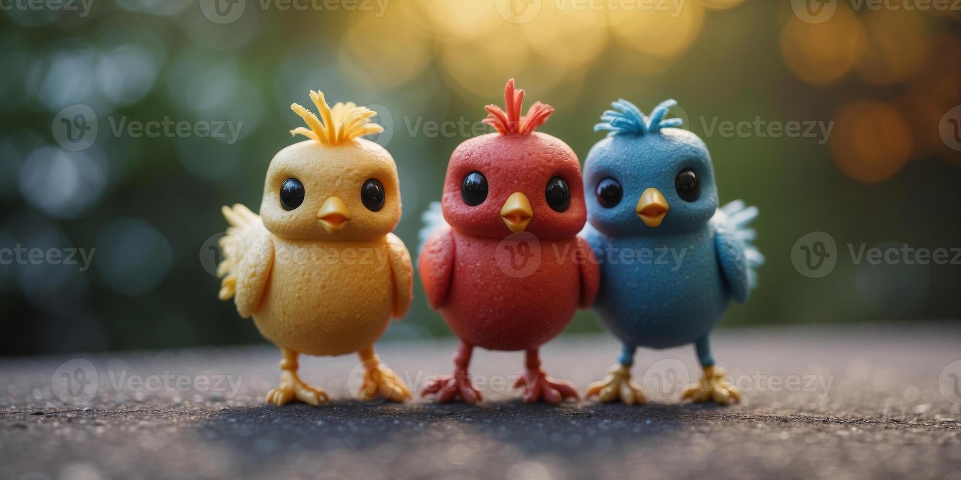 three different colors of robot chickens. photo