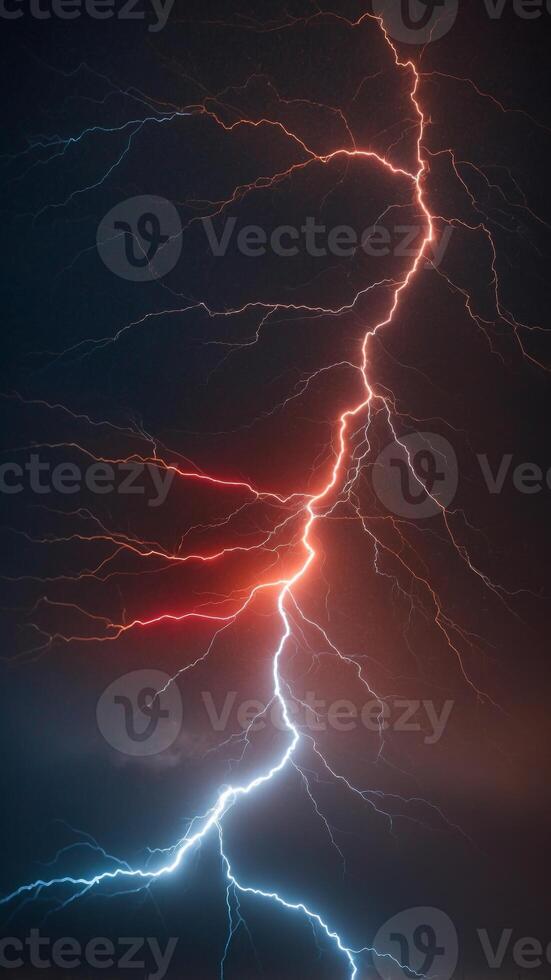 lightning storm electric energy blue and red lightning. photo