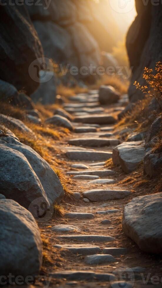 A Serene Pathway Through the Ancient Rock. photo