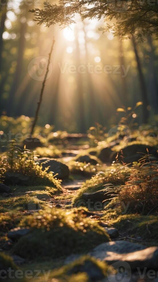 Anime background of light and forest during the day. photo
