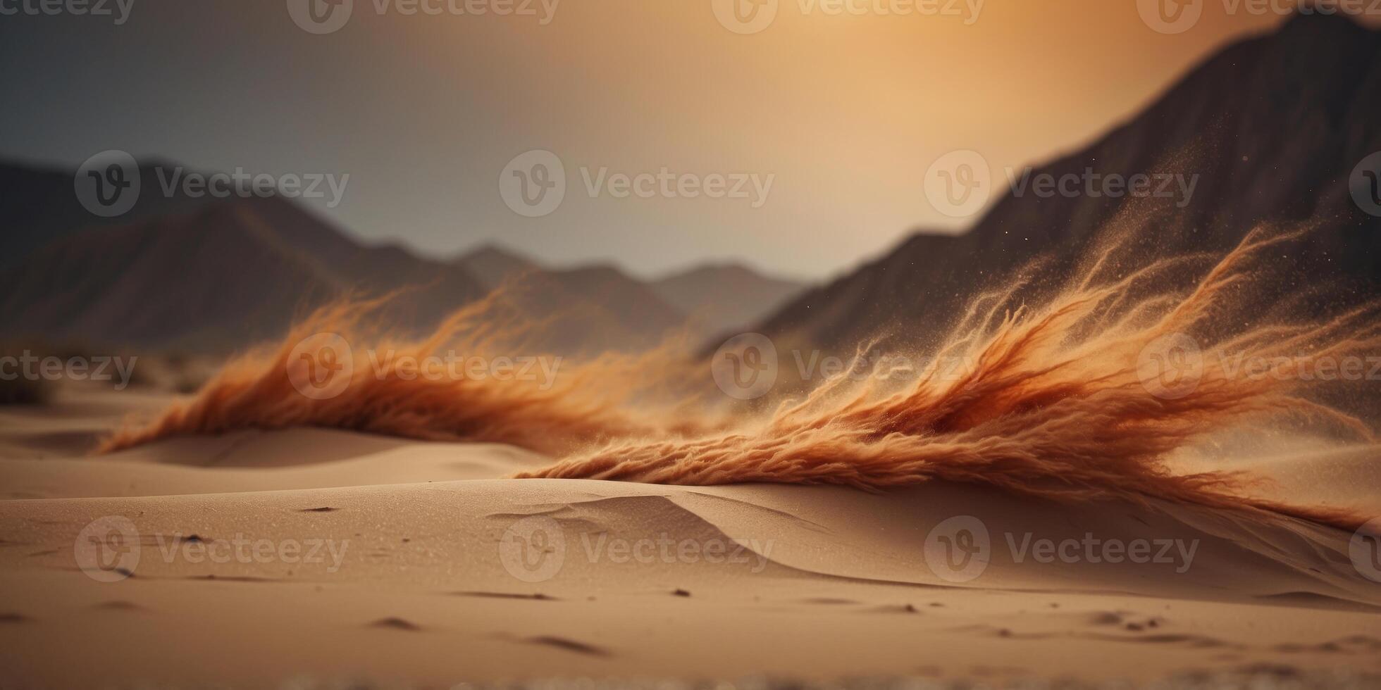 Fiery Desert Windstorm - A Harsh Landscape Battling Intense Winds and Blowing Sand. photo