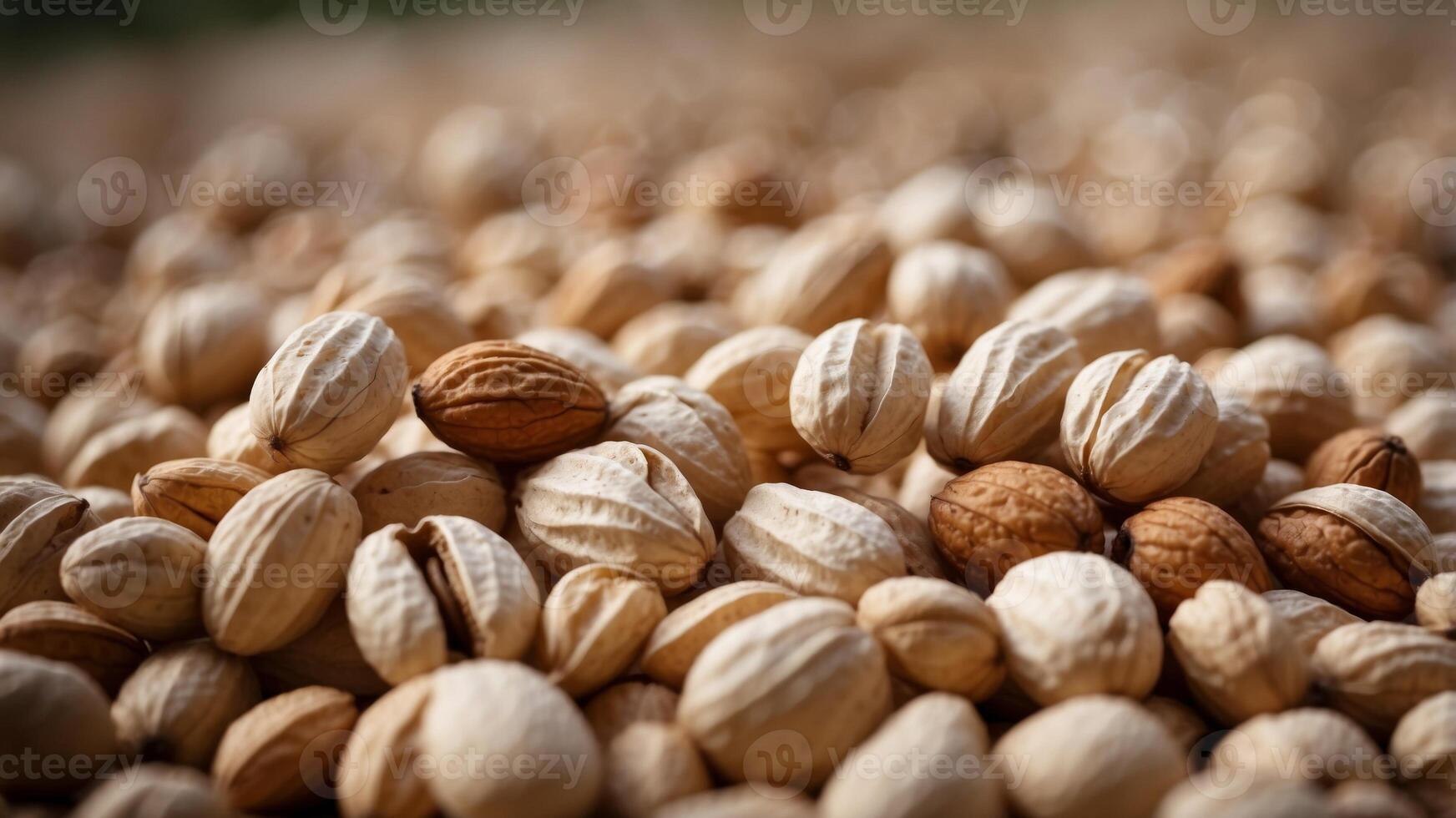 field depth white Full background nuts Peanuts Heap. photo