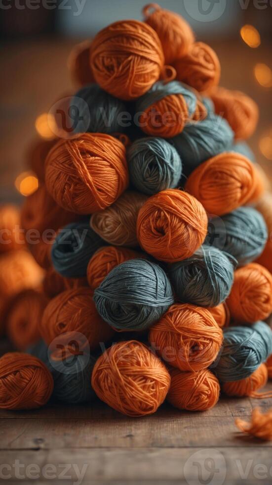 A bunch of orange yarn is piled on a table. photo
