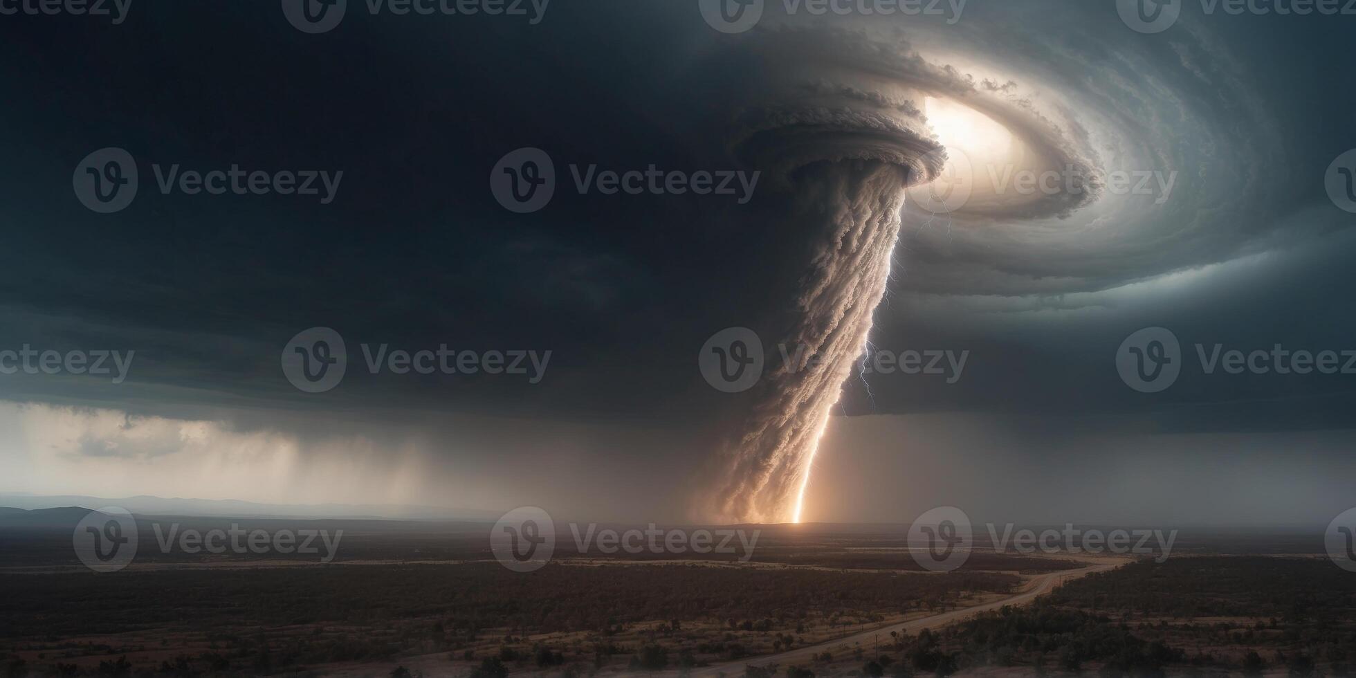 Incipient tornado evolving into a massive hurricane above the earth in a space view showcasing the impacts of climate change. photo