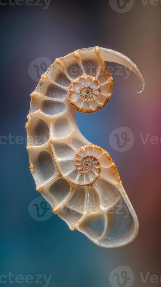 split nautilus seashell showing inner float chambers. photo