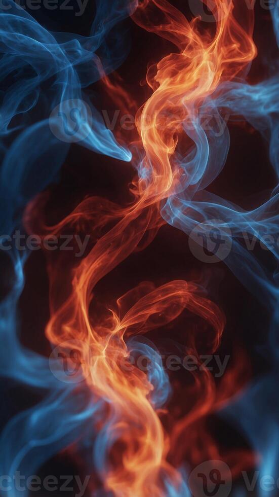 An red and blue flame with a blue and red swirl. photo