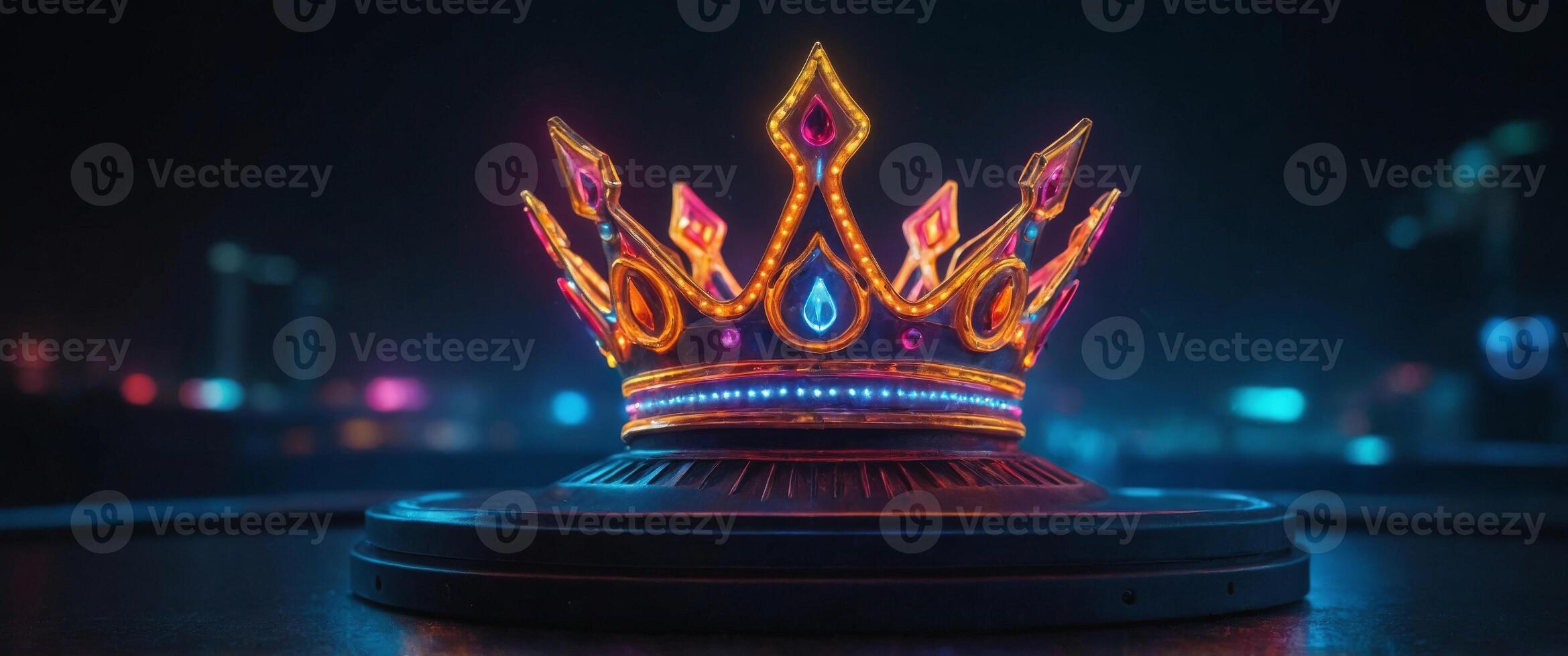 Electric Authority - Neon Crown Symbol of Sovereignty and Power. photo