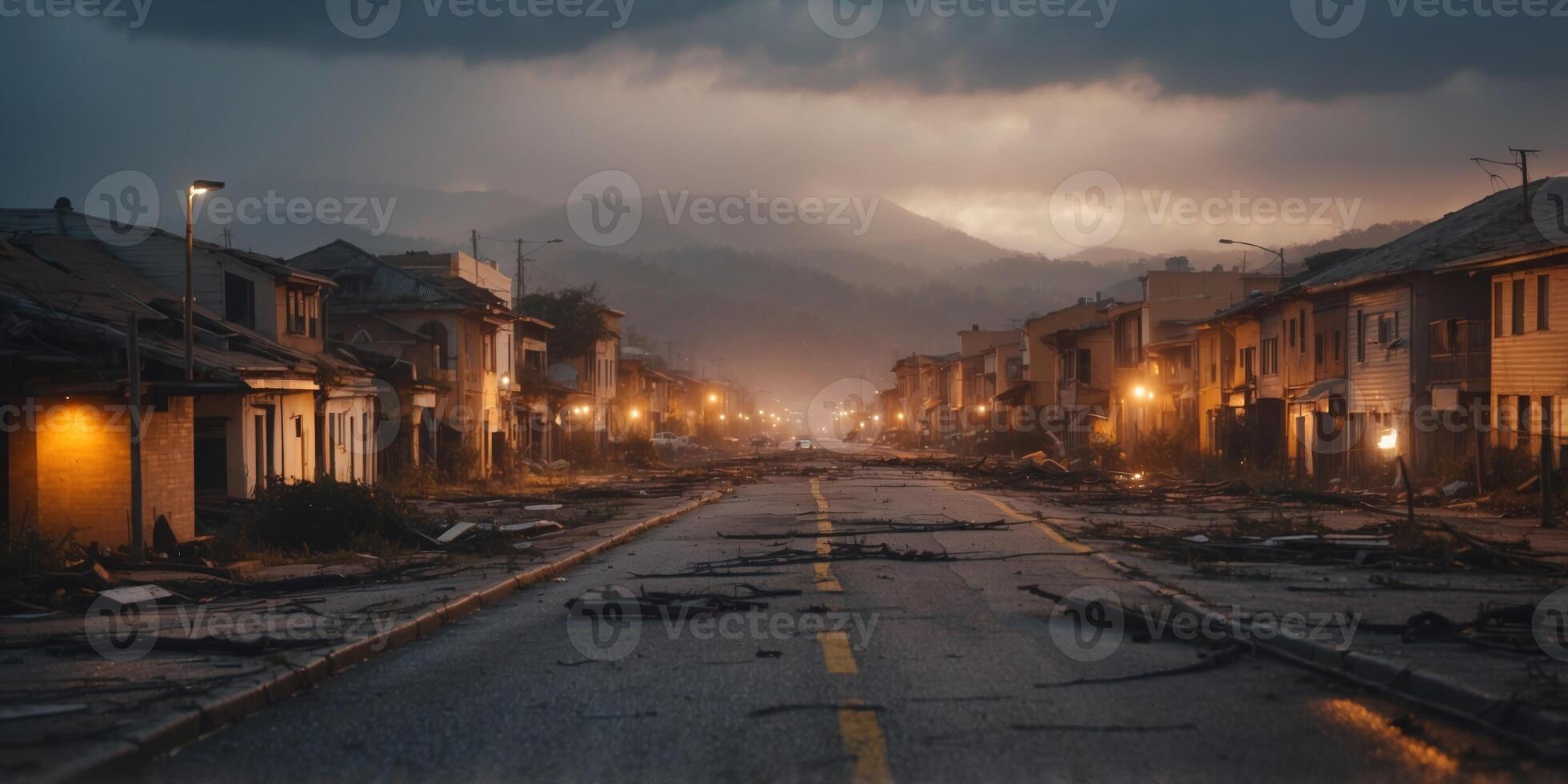 An empty city with damage after a natural disaster from extreme weather. photo