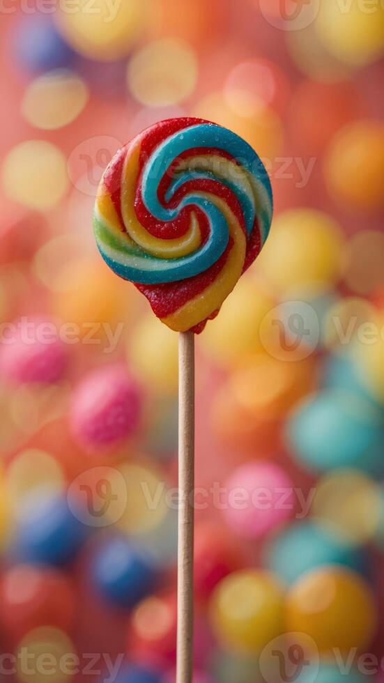 Colorful Lollipop on a Stick on Colorful Background. photo
