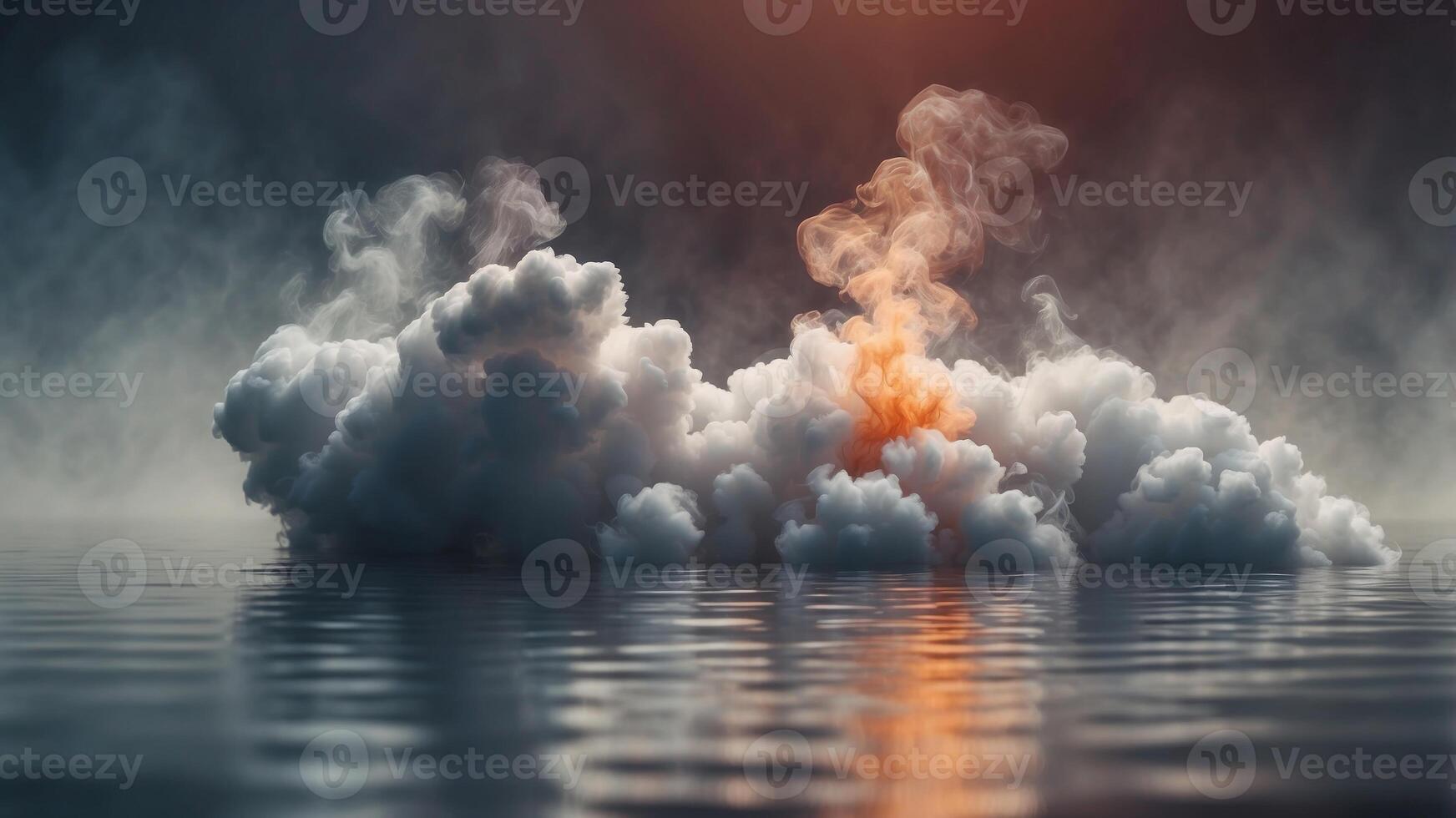 An cloud of white smoke floating in the water. photo