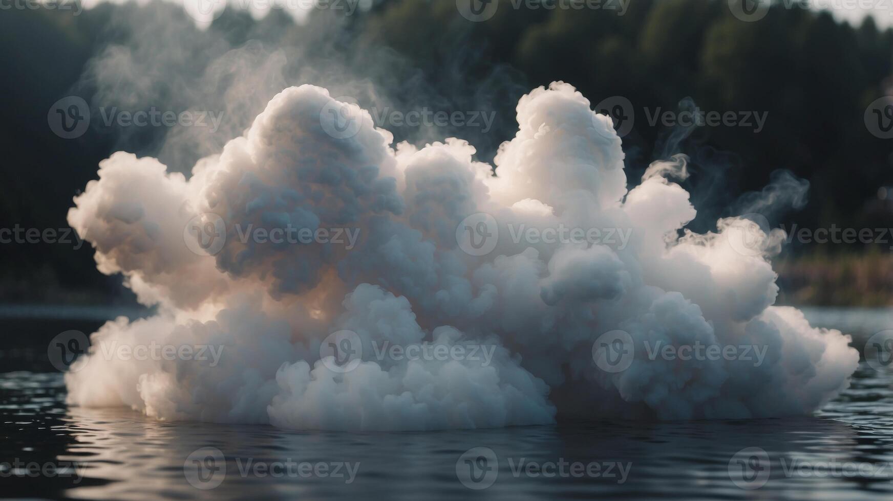 An cloud of white smoke floating in the water. photo