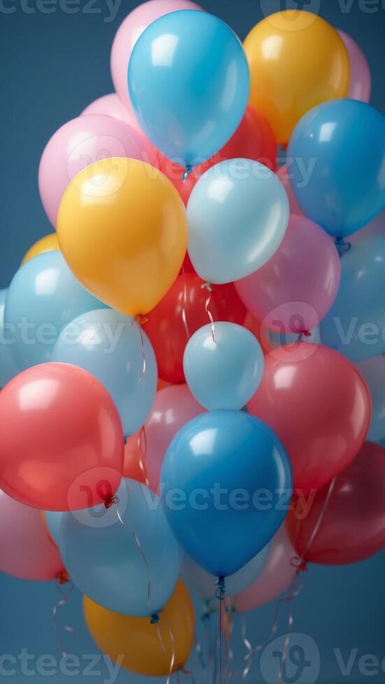 Colorful translucent number 4 balloon on blue background. photo