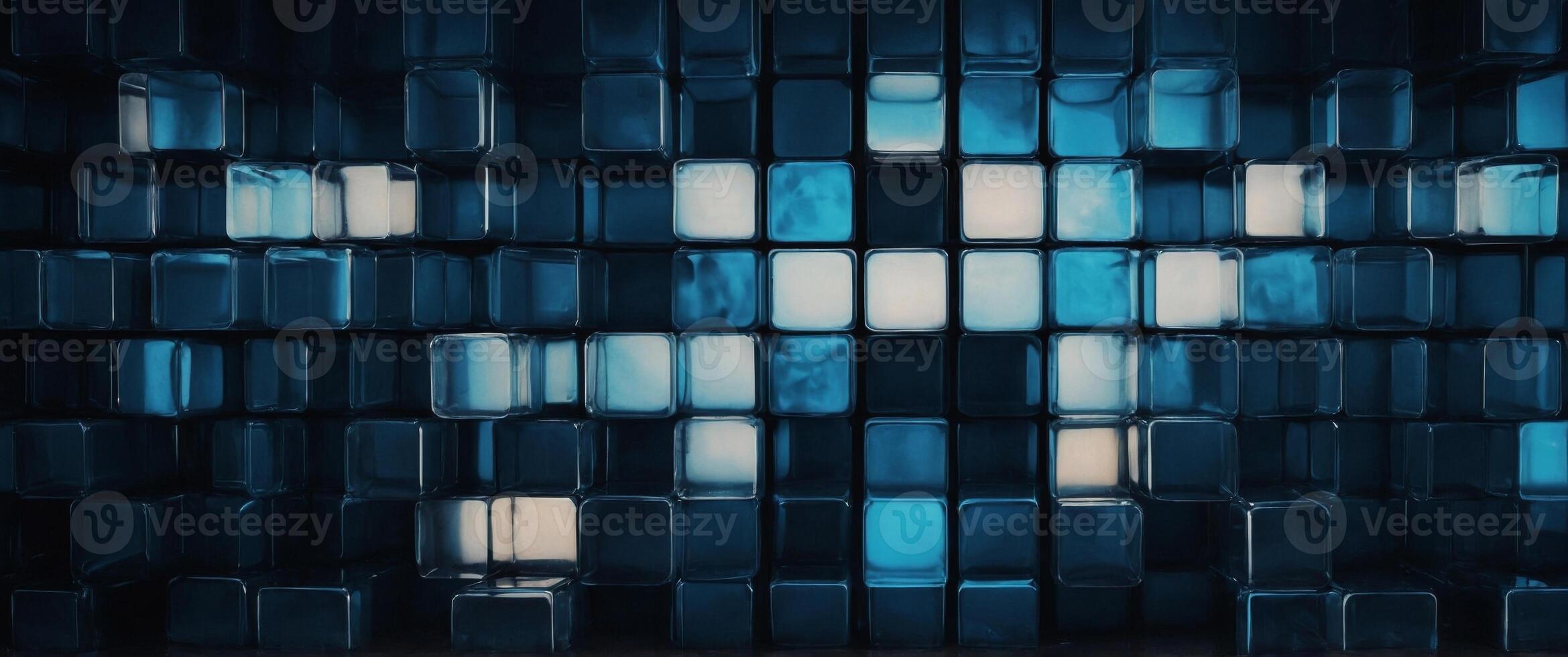 Dreamy blue squares illuminate a dark digital composition. photo