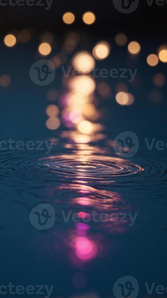 Mesmerizing Neon Galaxy Reflection on Glimmering Water Surface. photo